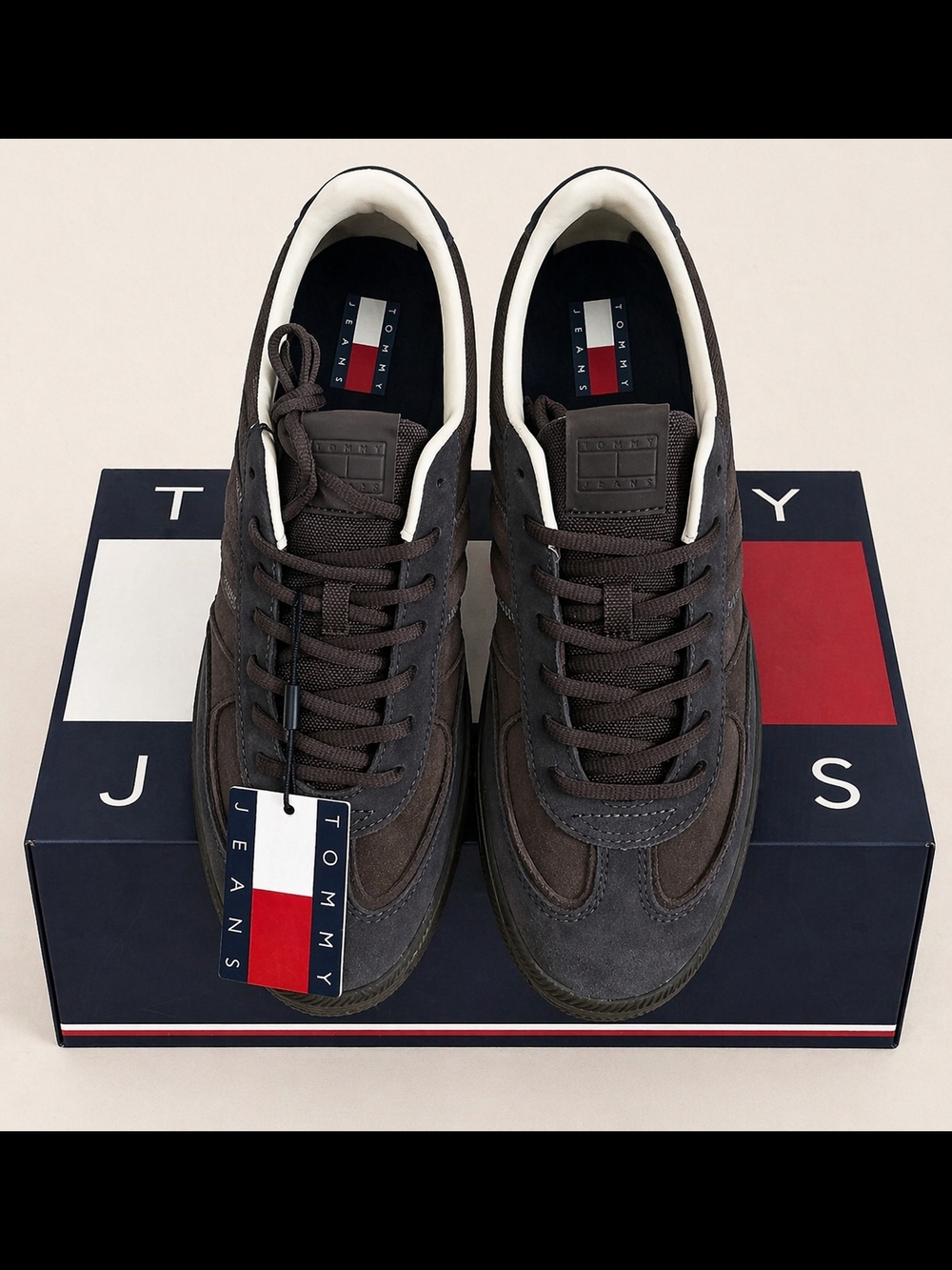 Tommy Hilfiger Men's Dark Brown Navy Blue  Suede Lace-Up Sneakers